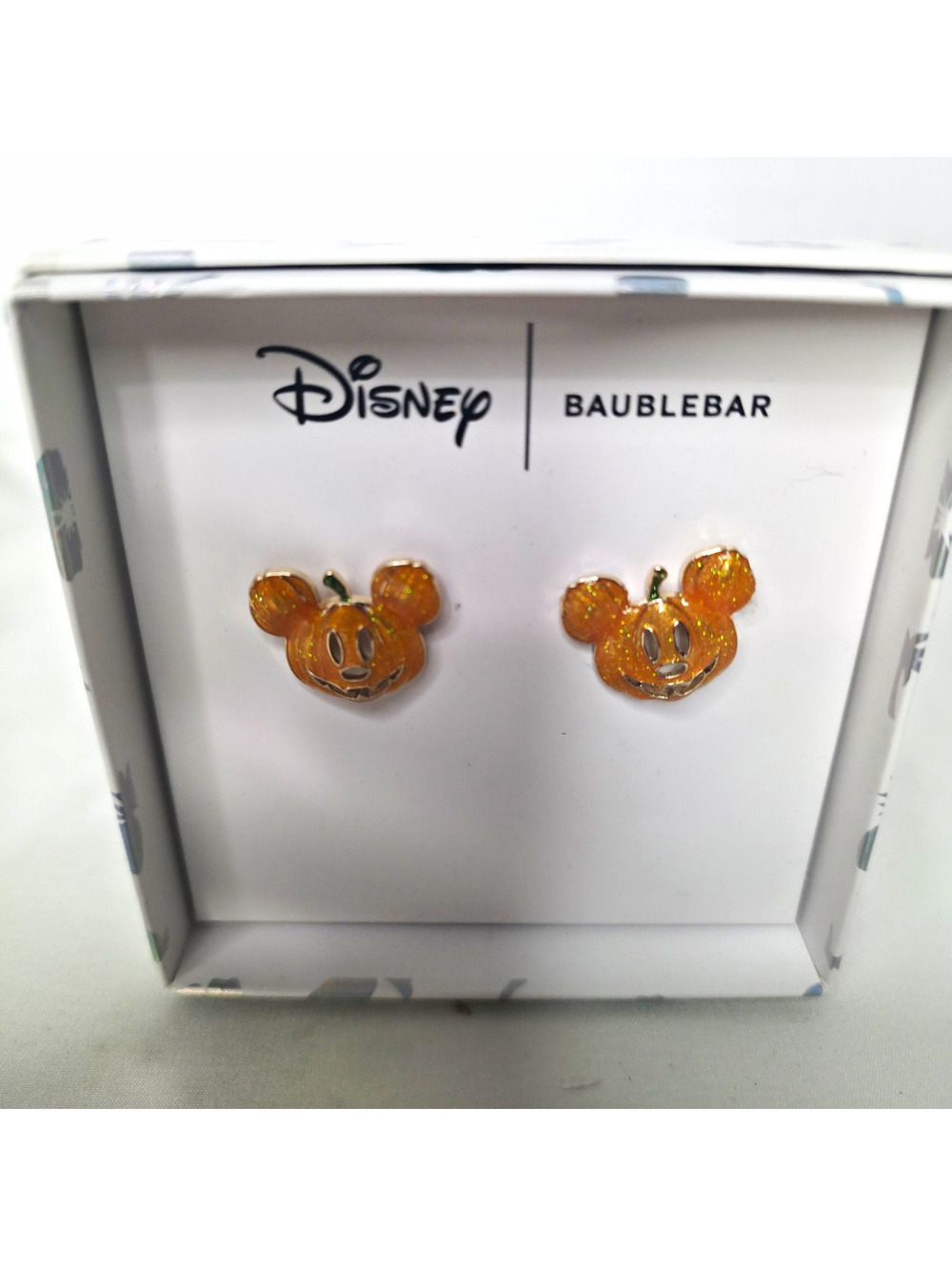 Disney BaubleBar Mickey Pumpkin Stud Earrings Halloween Jack O Lantern NIB